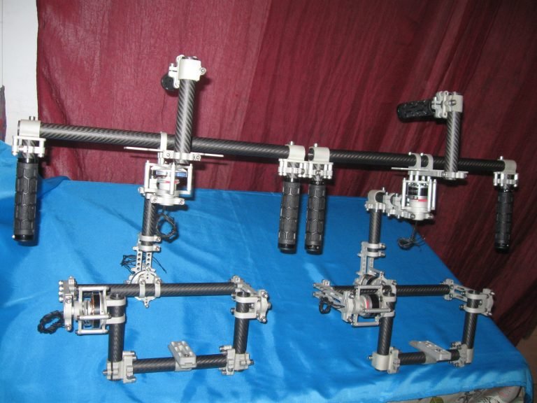 Two electromechanical camera-stabilisation prototypes